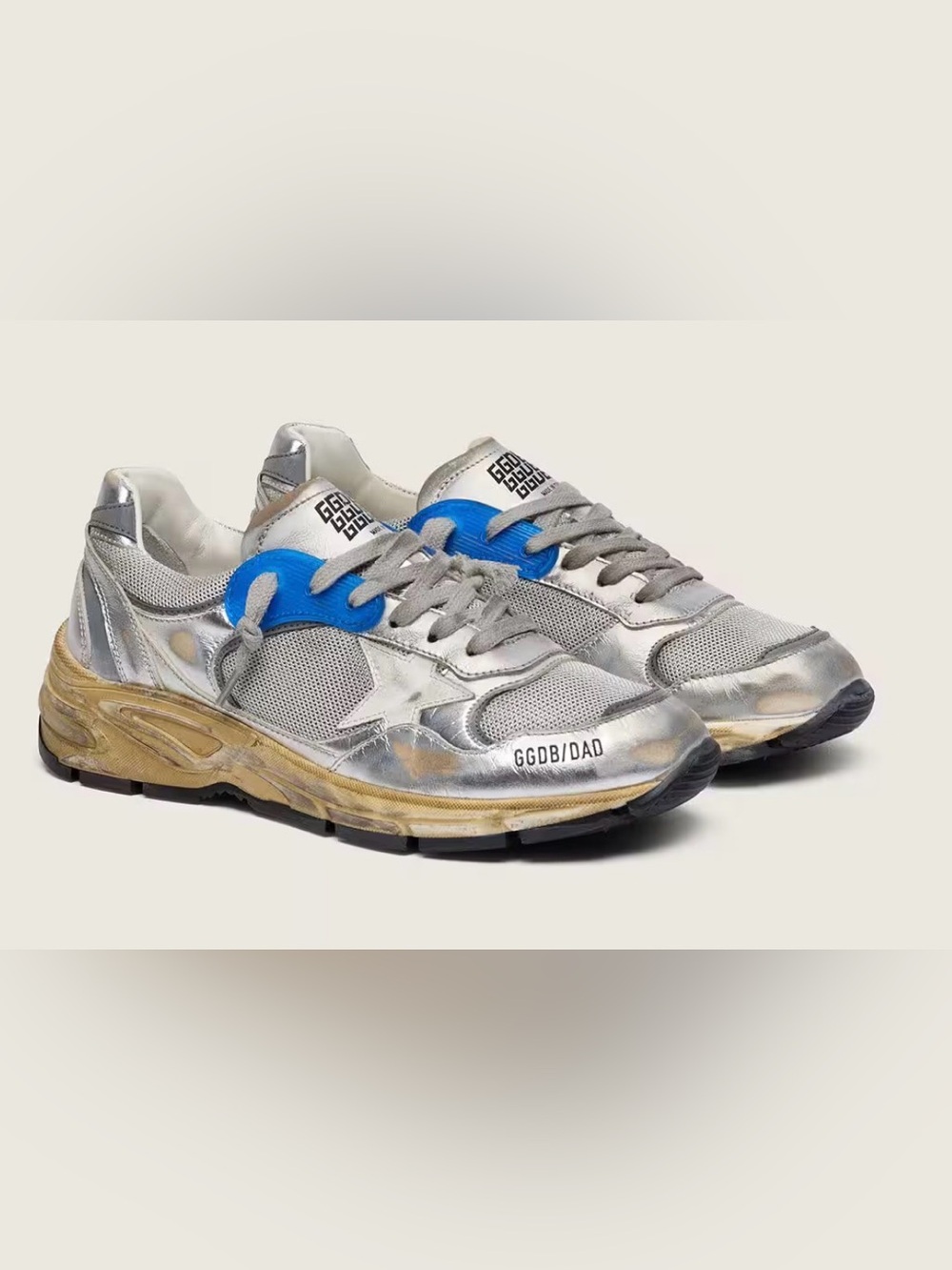Golden Goose Women's Size 36 Dad-Star in silver laminated leather and mesh - Picture 1 of 15